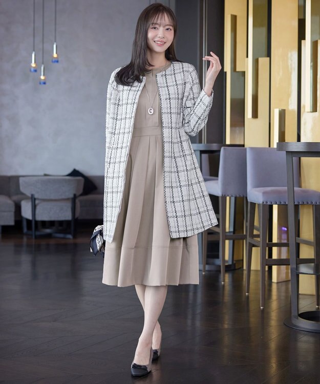 Tiaclasse 【セレモニー・新色追加】キーネックフレアワンピース モカ