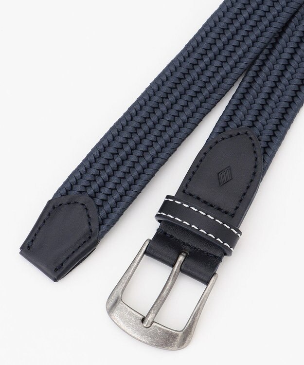 JOSEPH ABBOUD 【キングサイズ・イタリア素材・ストレッチ・日本製】ソリッドメッシュ ベルト ネイビー系