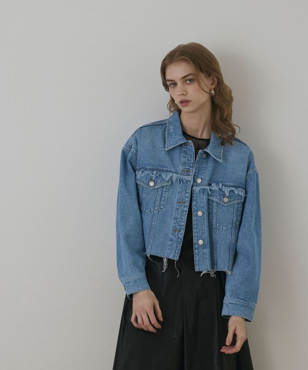 GRACE CONTINENTAL フリンジデニムジャケット ブルー