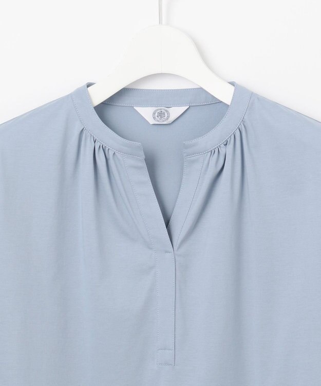 J.PRESS LADIES 【洗える・接触冷感】プレーティングジャージー バンドカラー カットソー スモーキーブルー系