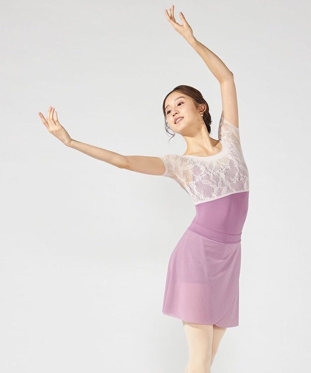 Chacott ハーフスリーブレオタード グレイッシュライラック