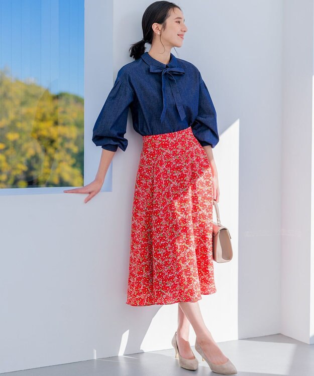 組曲 プランタンプリント フレアスカート レッド系5