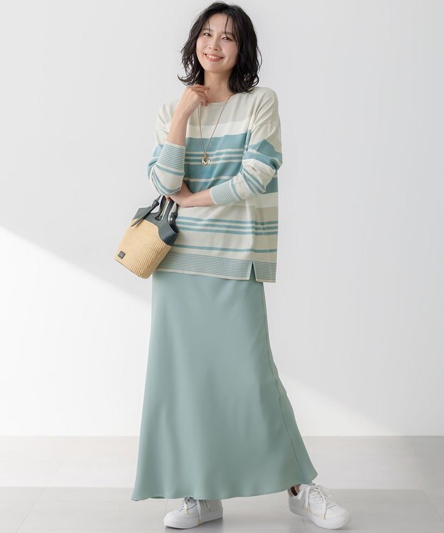 23区 【吸水速乾/防シワ】ジョーゼットサテン ナロー スカート ライトグリーン系