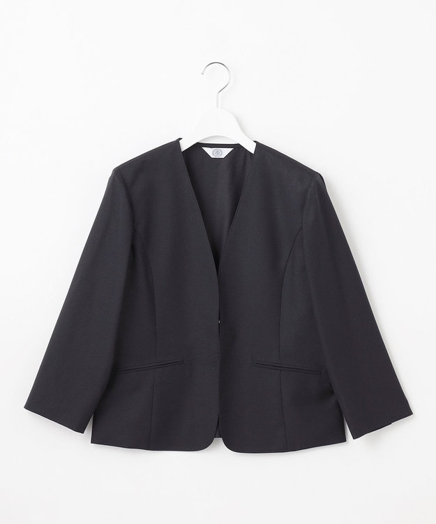 J.PRESS LADIES 【セットアップ対応・洗える・UVケア・速乾】 OXIJEWELストレッチ ノーカラー ジャケット ネイビー系