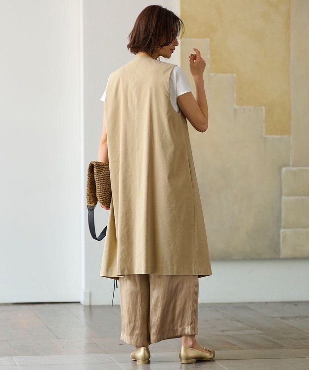 自由区 L 【洗える】テンセルリネンストレッチ ジレ ベージュ系