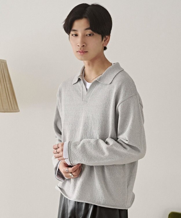 WEGO スキッパーニットポロ グレー