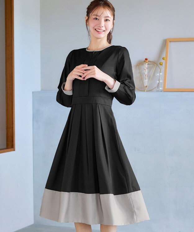 Tiaclasse 【セレモニー・新色追加】キーネックフレアワンピース ブラック×グレー