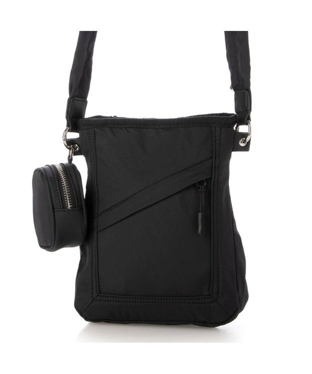 UNBILLION カシュカシュ cachecache / ミニポーチ付きギャザーショルダーナイロンバッグ ブラック