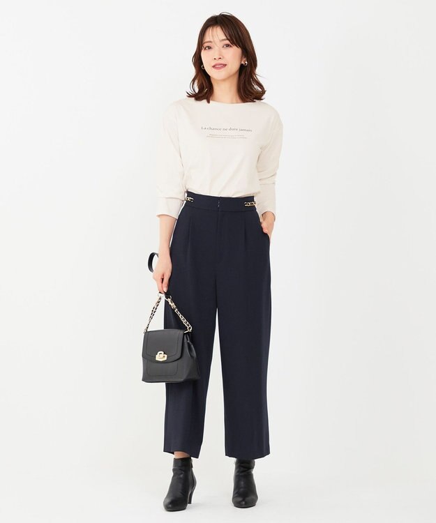 ANY SIS 【洗える】チェーンポイント ワイドパンツ ダークネイビー