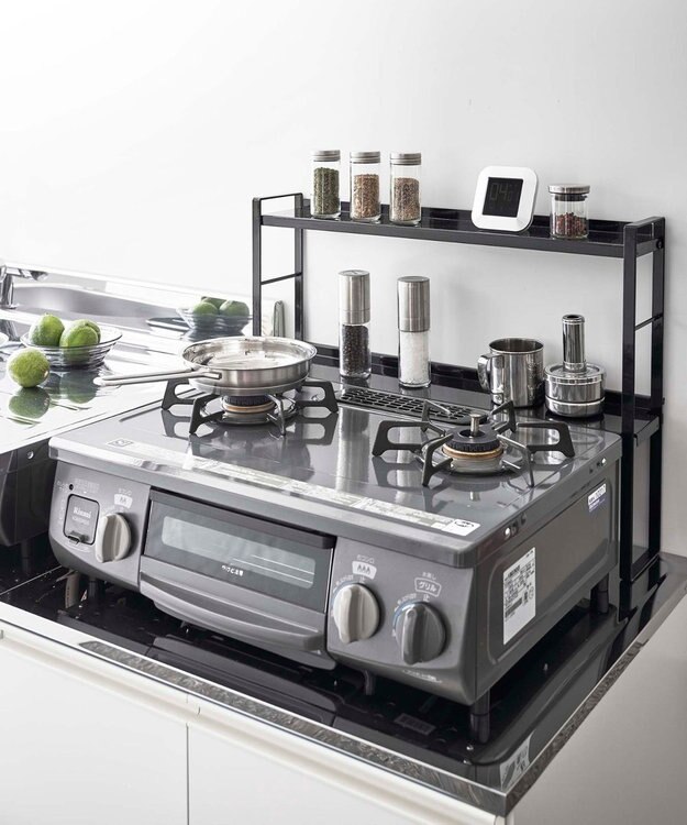 tower コンロ奥隙間ラック タワー 2段 ブラック ブラック