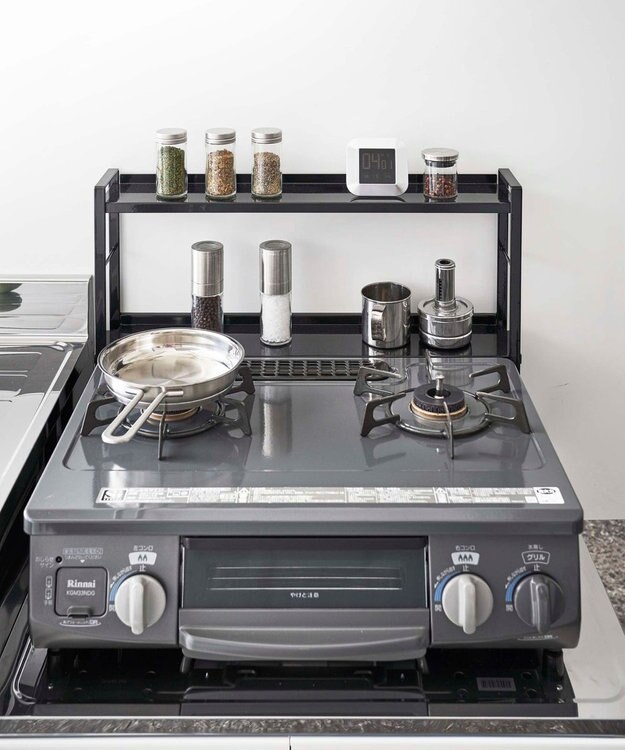 tower コンロ奥隙間ラック タワー 2段 ブラック ブラック