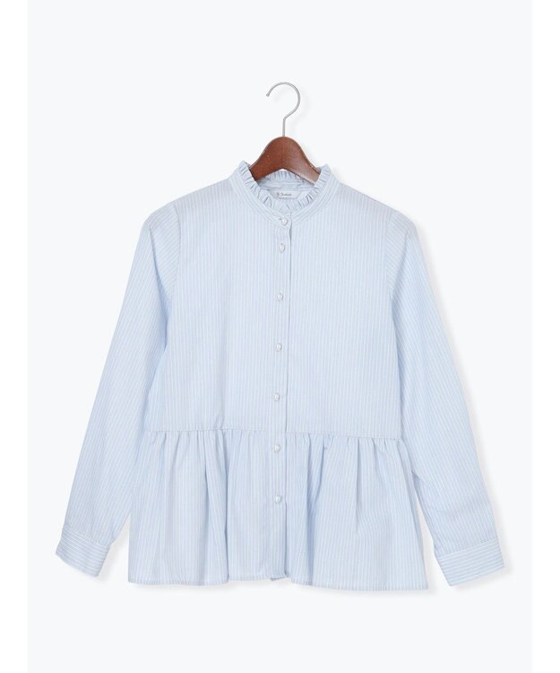 Te chichi パール釦スタンドフリルペプラムブラウス サックスブルー