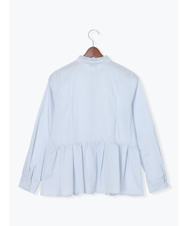 Te chichi パール釦スタンドフリルペプラムブラウス サックスブルー
