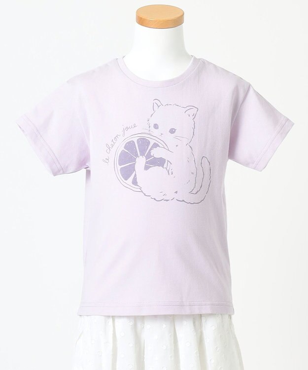 ANY KIDS オーガビッツアニマルTシャツ ラベンダー（ねこ）