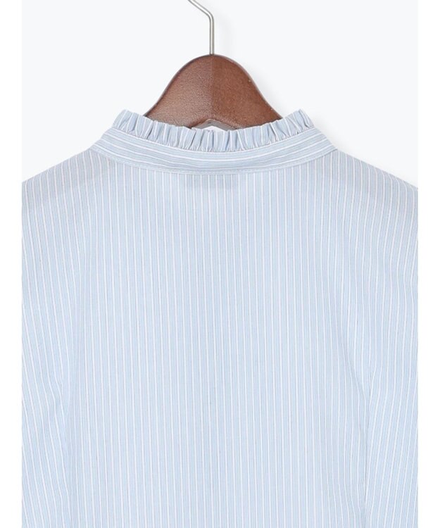 Te chichi パール釦スタンドフリルペプラムブラウス サックスブルー