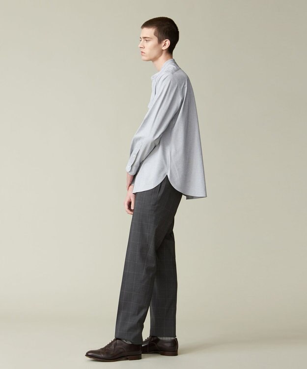 J.PRESS MEN ピンチェックジャージ バンドカラーシャツ ライトグレー系
