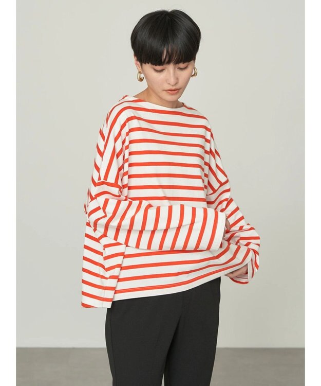 AMERICAN HOLIC ボートネックボーダープルオーバー Red