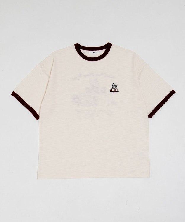 WEGO ワンポイント刺繍リンガーT（SS） ホワイトアイボリー