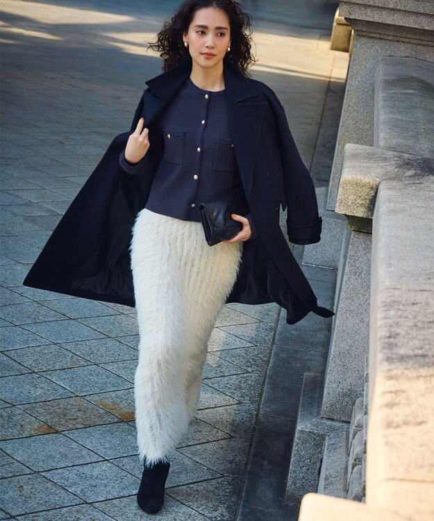 23区 S 【洗える】ミニブークレニット カーディガン ダルブルー系