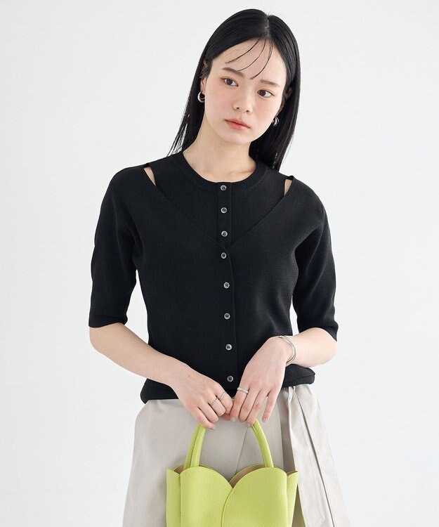 earth music&ecology フェイクレイヤードアメスリプルオーバー Black