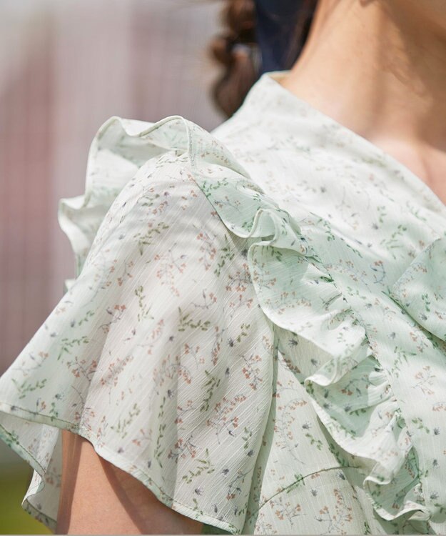 Tiaclasse 【洗える】花柄ボウタイフレアワンピース ミント