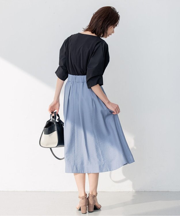 組曲 【セットアップ対応・ウエストゴム仕様】ニュアンスシフォン スカート サックスブルー系