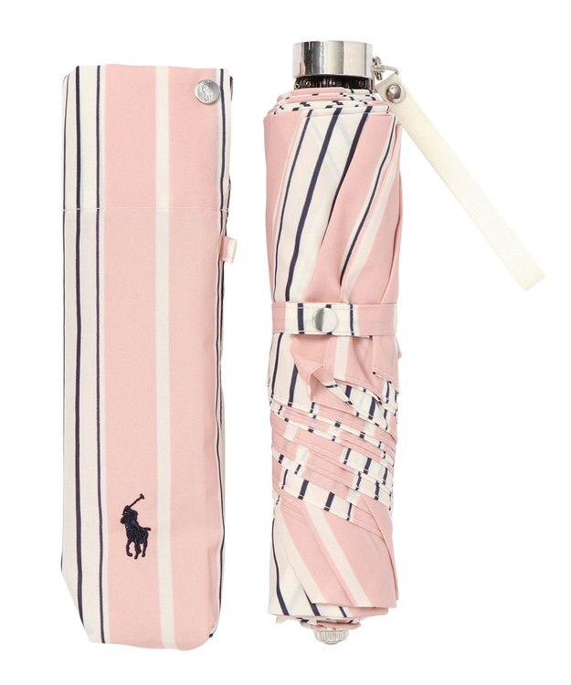 MOONBAT POLO RALPH LAUREN(ポロ ラルフローレン) 折りたたみ傘 ソフトストライプ ポロポニー ワンポイント ピンク