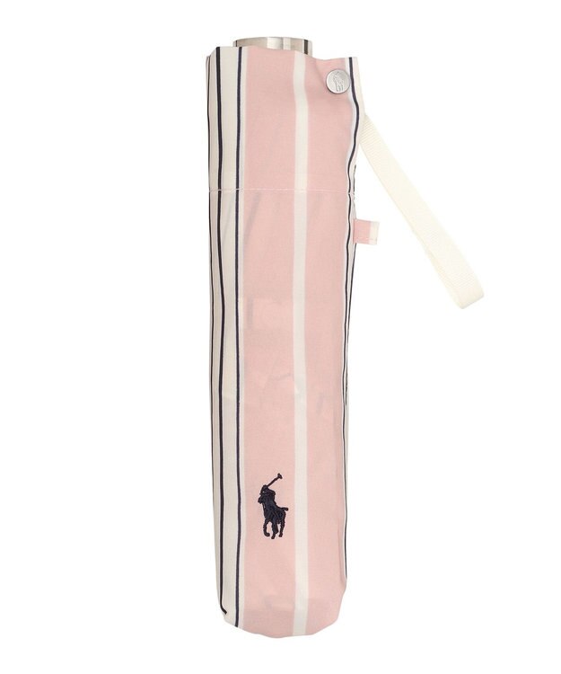 MOONBAT POLO RALPH LAUREN(ポロ ラルフローレン) 折りたたみ傘 ソフトストライプ ポロポニー ワンポイント ピンク