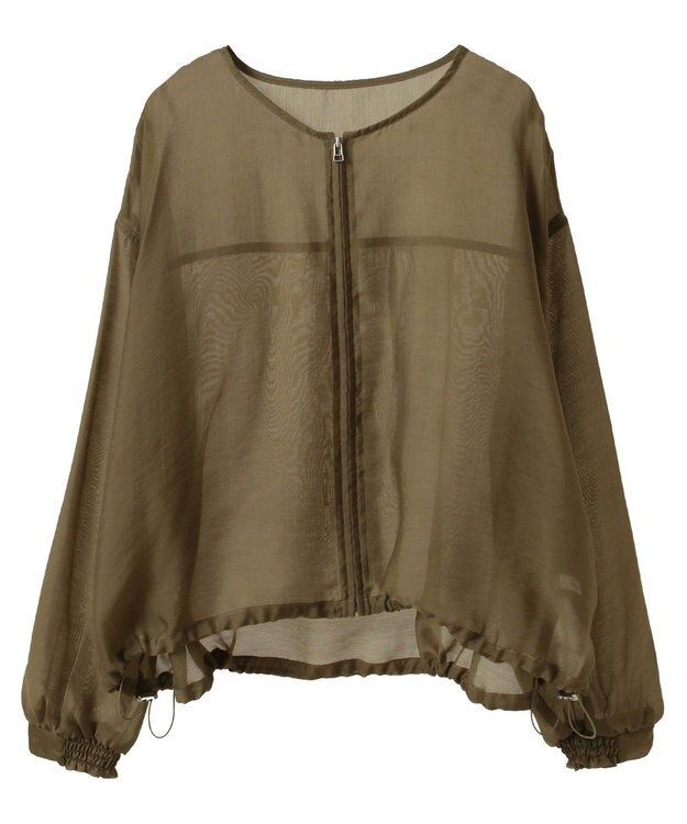 AMERICAN HOLIC ノーカラーシアーＺＩＰブルゾン Ecru