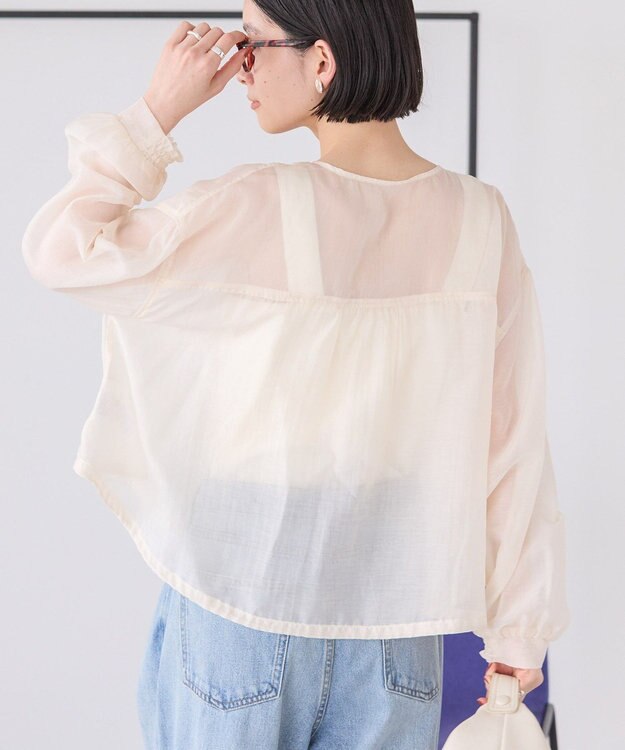 AMERICAN HOLIC ノーカラーシアーＺＩＰブルゾン Ecru