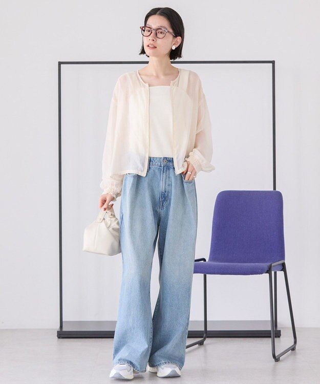 AMERICAN HOLIC ノーカラーシアーＺＩＰブルゾン Ecru