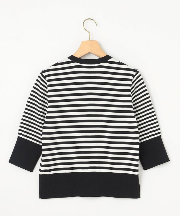 組曲 L ドライタッチ 5分袖カーディガン ブラック×オフ系1