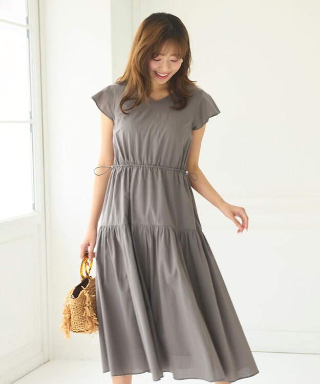 Feroux 【洗える】ドロストデザイン ワンピース グレー系