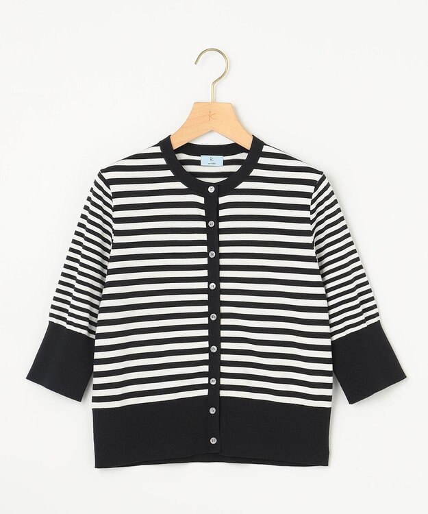 組曲 L ドライタッチ 5分袖カーディガン ブラック×オフ系1