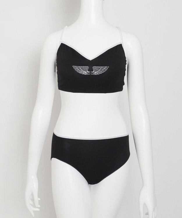 WEGO 【ブラトップ＆ショーツセット】Liliane　Ciel　フェザーラメ ブラック