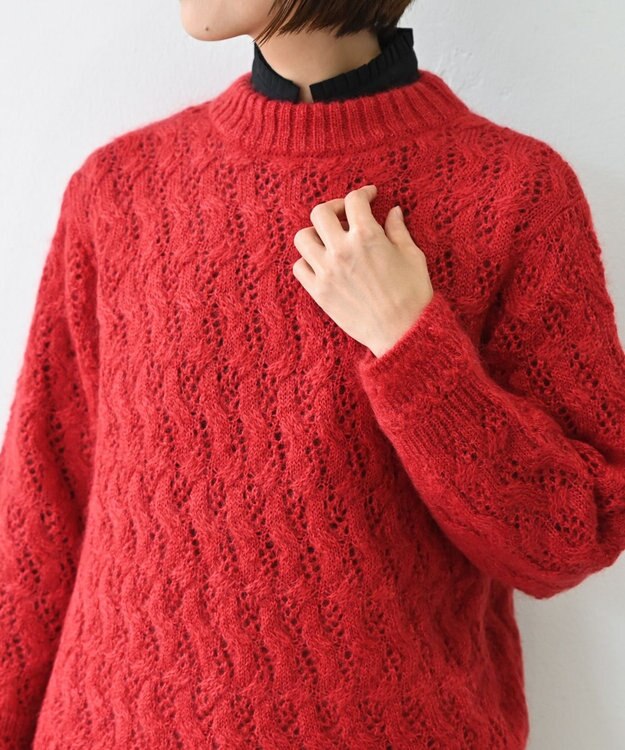 muuc 〈高品質シルク＆アンゴラモヘア〉模様編み ボトルネックセーター レッド