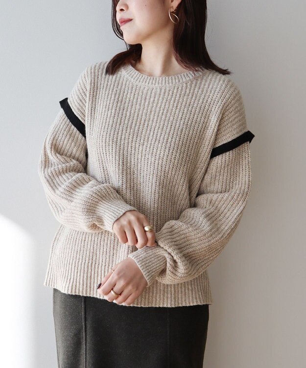 Green Parks Ｍｉｘ配色畦ニットプルオーバー Beige