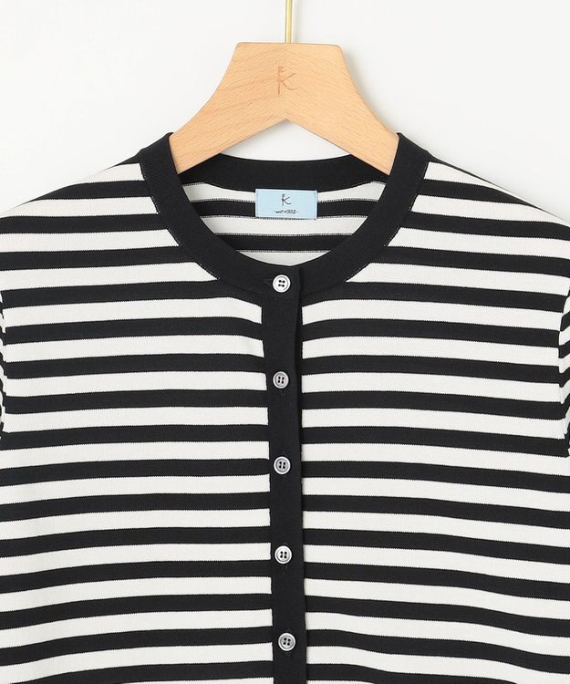 組曲 L ドライタッチ 5分袖カーディガン ブラック×オフ系1