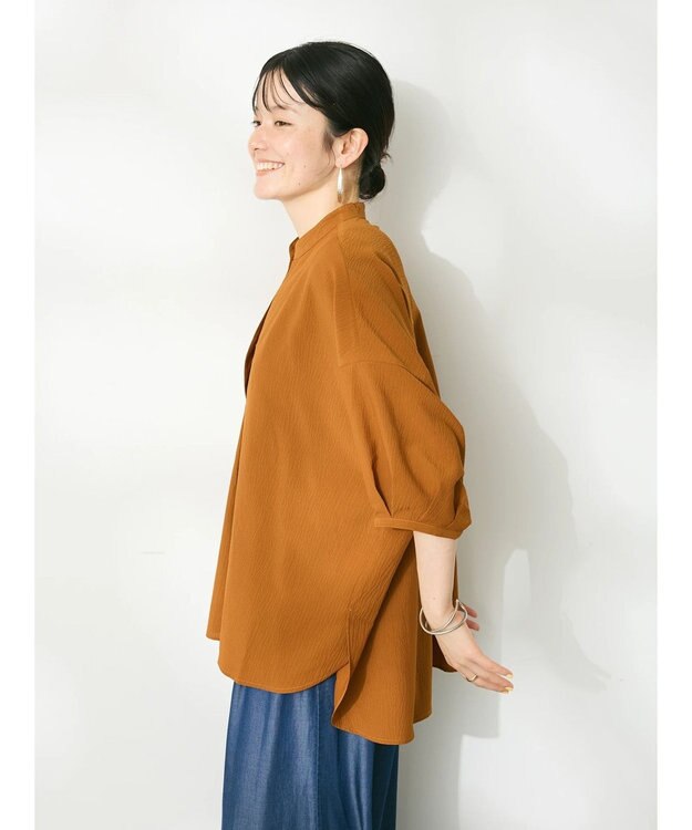 CRAFT STANDARD BOUTIQUE バンドカラーバックタック５分袖ブラウス Terracotta
