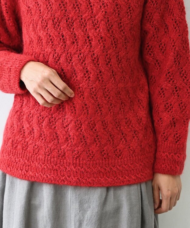 muuc 〈高品質シルク＆アンゴラモヘア〉模様編み ボトルネックセーター レッド