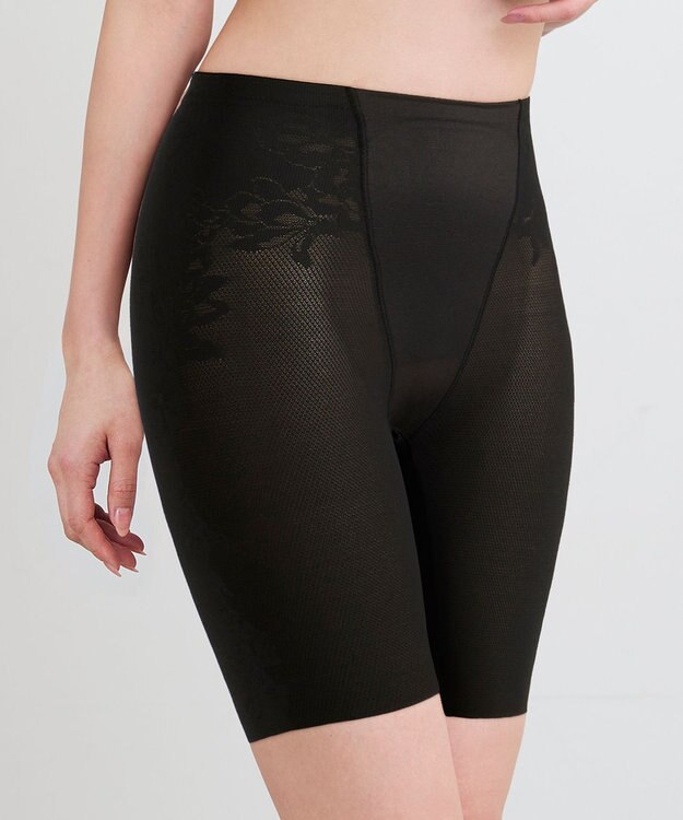 WACOAL 【-５歳の着やせシルエット】 ガードル ロング丈 二の尻キュッと おなかフラットに 吸汗速乾(本体) ラクに着用できる レディース GRC423 /ワコール ブラック