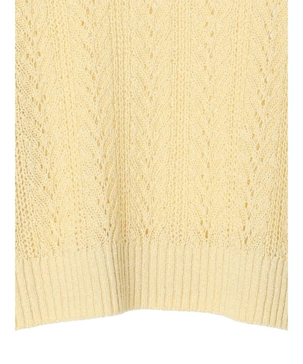 earth music&ecology ライン入り透かし編みニットプルオーバー Lemon Yellow