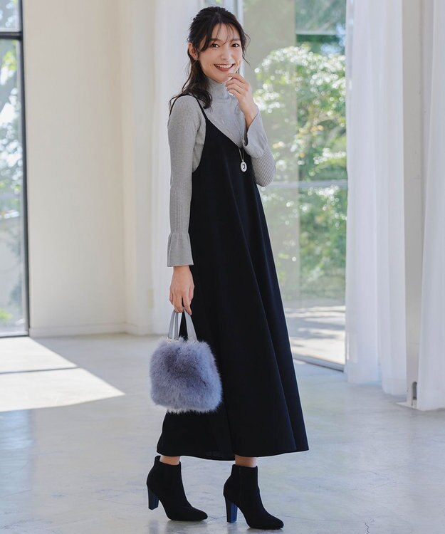 Tiaclasse 【洗える】スパンコールハイネックリブニットトップス グレー