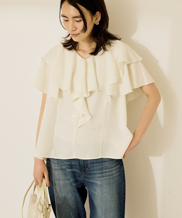 AMERICAN HOLIC イージーケアフリルシャツ Off White