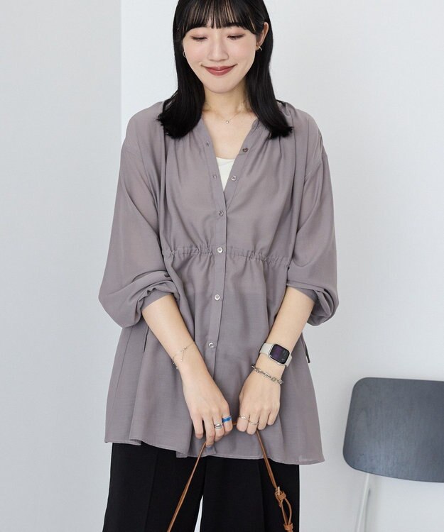 AMERICAN HOLIC シアーウエストドロストロングシャツ Gray Beige