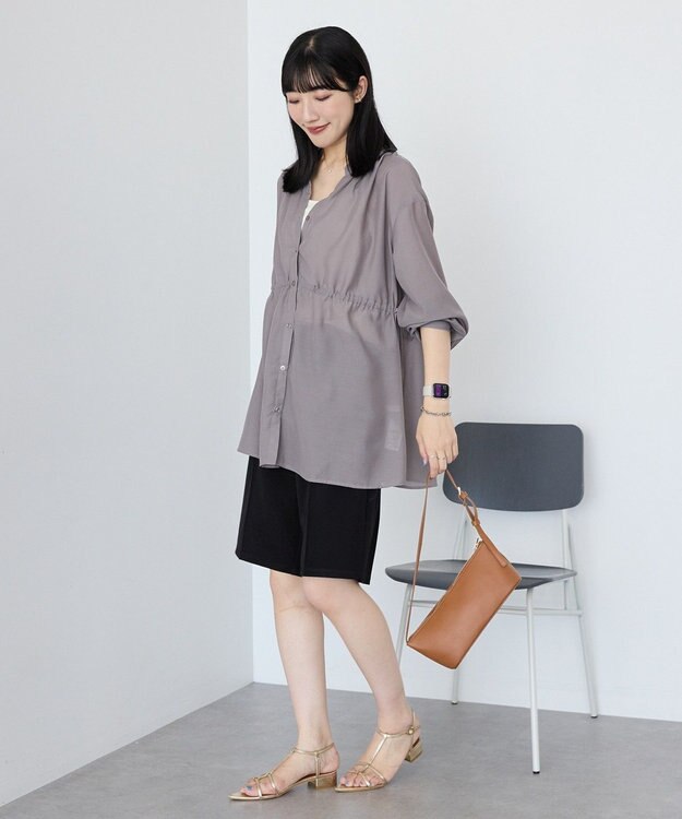 AMERICAN HOLIC シアーウエストドロストロングシャツ Gray Beige