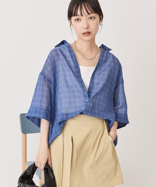 AMERICAN HOLIC 【イージーケア】スキッパーチェックシャツ Blue