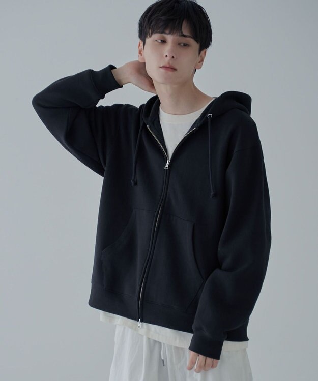 WEGO 【ユニセックス着用ITEM/SMLサイズ展開】リラックスフィットダブルZIPパーカー ブラック