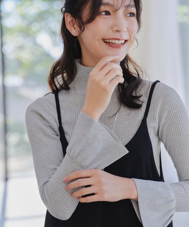 Tiaclasse 【洗える】スパンコールハイネックリブニットトップス グレー