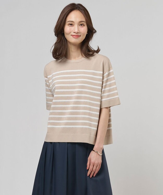 J.PRESS LADIES 【一枚で着映え】COTTON ACETATE DRY ニット Tシャツ ベージュ系